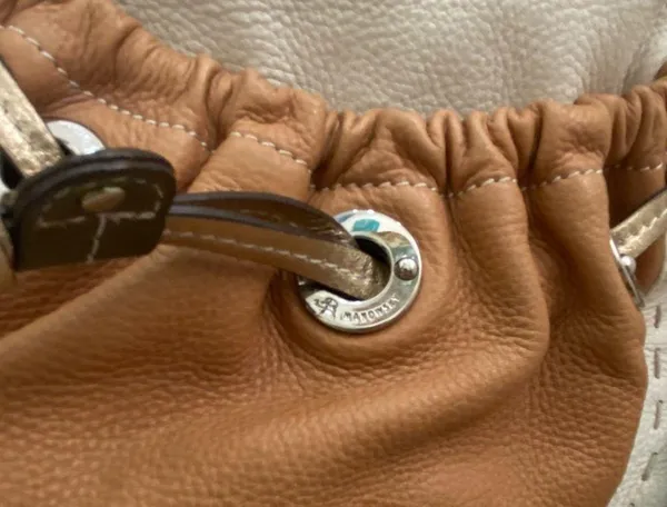 B. MAKOWSKY Tan Beige Gold Leather Slouchy Double Handle Shoulder Bag - Image 10