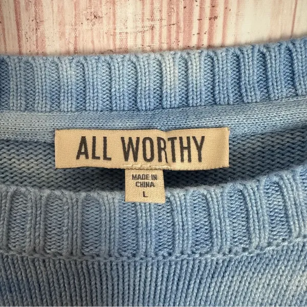 All Worthy By Hunter McGrady Blue & Mocha Brown Tie Dye Crewneck Knit Sweater L - Image 7