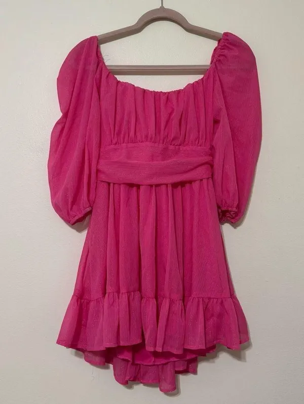 Lucy in the Sky Ruffle Chiffon Sparkle Tie Back Babydoll Mini Dress - Image 3