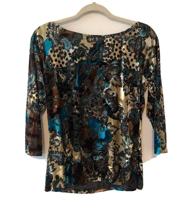 Cache Womens Size Large Multicolor Floral Velvet Embellished Stretch Blouse - Image 3