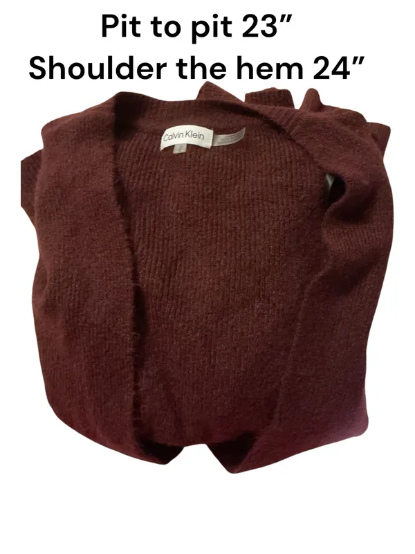 Calvin Klein Burgundy Faux-Wrap Knit Sweater - Image 4