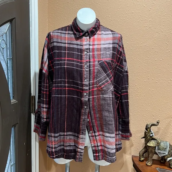 Free people plaid button up flannel - Image 2
