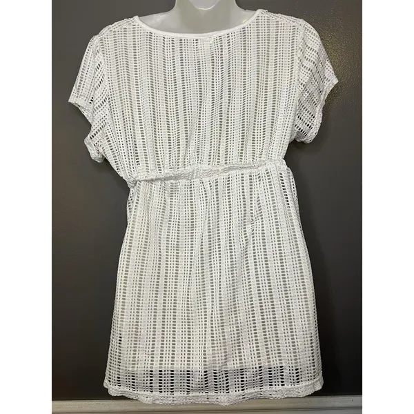Waves To Coast Cover Up Womens Large White Crochet Mesh V Neck Beach Tunic Swim - Image 5