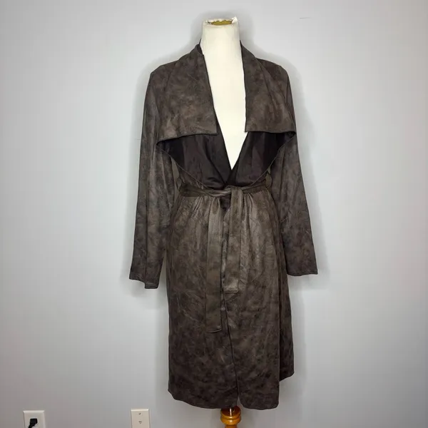 Windsor - Brown Chic Impression Faux Suede Belted Trench Coat - Image 3