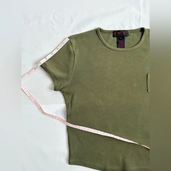 Ralph Lauren Vintage 90s Cropped Logo Pocket Tee - Olive - M - Image 10