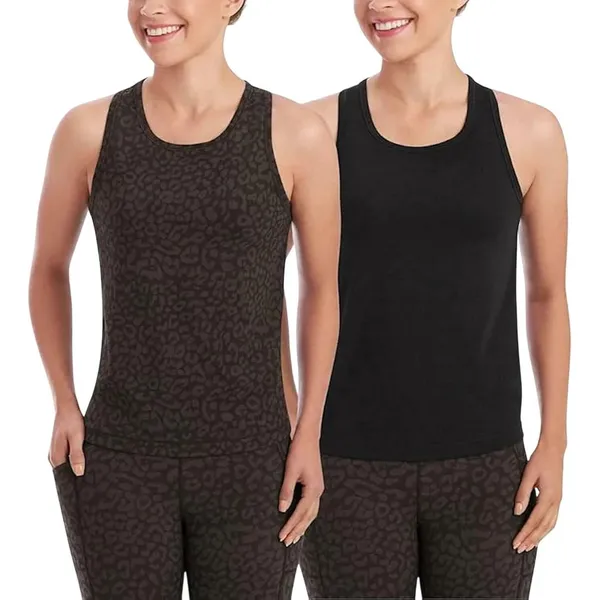 Members Mark Womens Tank Tops Size S Leopard/Black Semi Fitted Zen 2-Pack Sports - Image 2