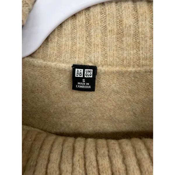 Uniqlo Womens Sweater‎ Tan Beige Wool Blend Turtleneck Souffle Yarn Small - Image 4