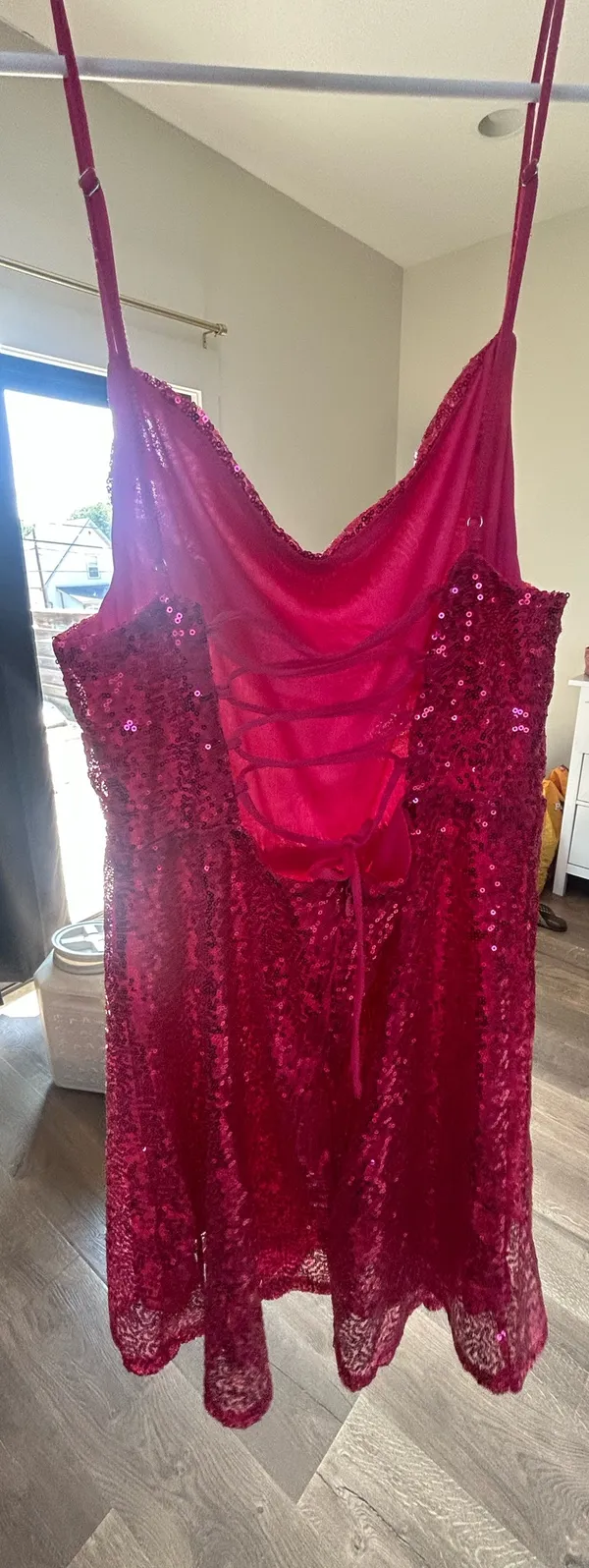 Pink Sequined Mini Dress Red Size M - Image 4