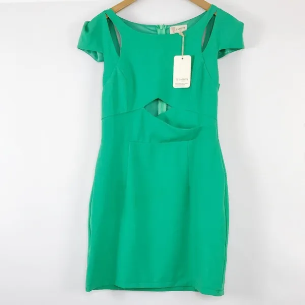 L'atiste for Lulus Green Cut-Out Cap Sleeve Sheath Mini Dress Womens L NWT - Image 2