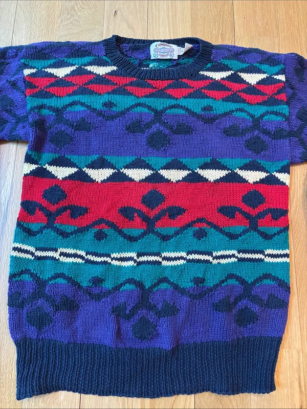 Vintage Geometric Sweater Cotton Blend Crewneck Size Medium - Image 2