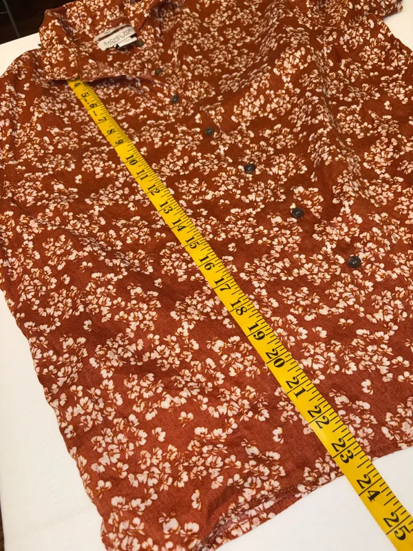 Rachel Zoe Rust Floral Short-Sleeve Button-Down Shirt 100% linen Size Small - Image 3