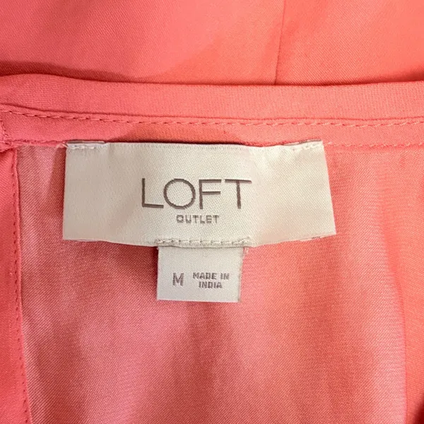 LOFT Outlet Blouse Size M Coral Ruffle Shoulder Long Sleeve Pleated Top Preppy - Image 6