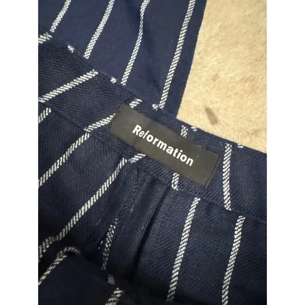 REFORMATION NEW Navy Linen Striped Trouser Pants‎ Size 6 - Image 2