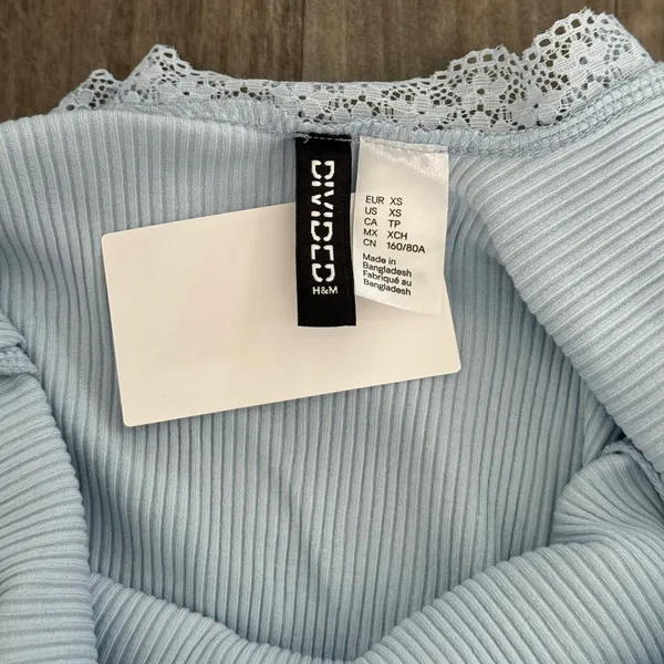 H&M divided pastel blue coquette lace trim ribbed knit mini dress - Image 6
