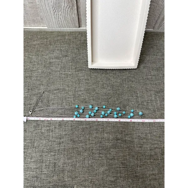 Layered Turquoise Bead Necklace w/ Silver Chain Adjustable Length Women Fashion - Image 5