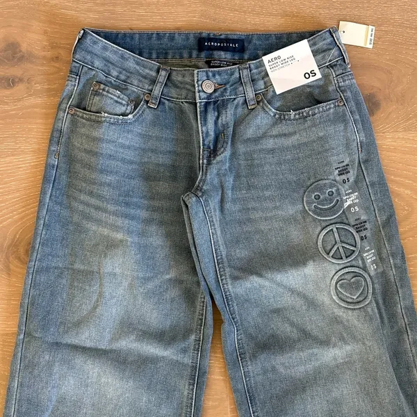 Aeropostale Baggy Jeans Super Low Rise Wide Leg Size 0 Short Blue - Image 2