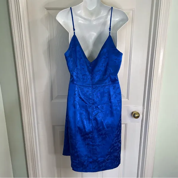 Lulu's Blue Satin Spaghetti Straps V-Neck Dress Size XL glam coquette rave chic - Image 5