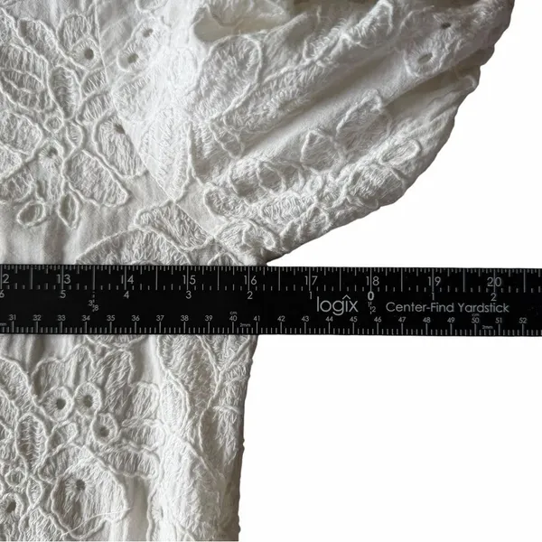 Zara White Eyelet Embroidered Midi Dress Size S Puff Sleeve Cotton Boho Cottage - Image 8