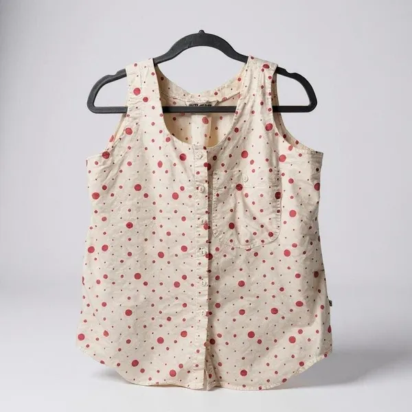 Vintage Mervyn's white and pink‎ polka dot tank blouse M - Image 2