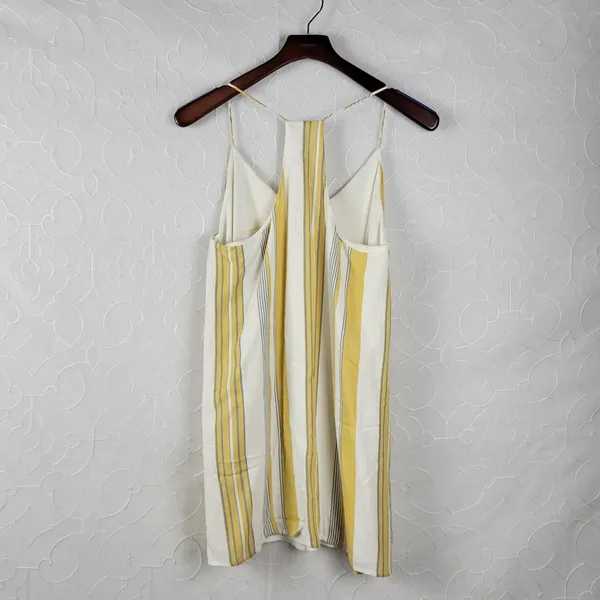 Cage Womens Slip Dress L Yellow Striped Babydoll Racerback Spaghetti Strap Mini - Image 8