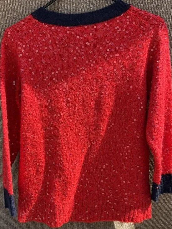 J.Crew Red Sequin Long Sleeves Pullover Wool Mohair Knit Sweater Top Size M - Image 6