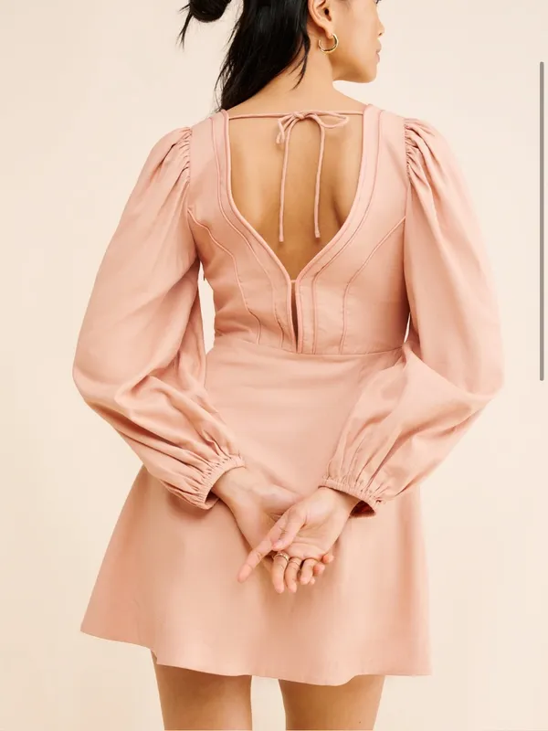 Farm Rio for Anthropologie Linen Long Sleeve Cutout Mini Dress Medium - Image 2