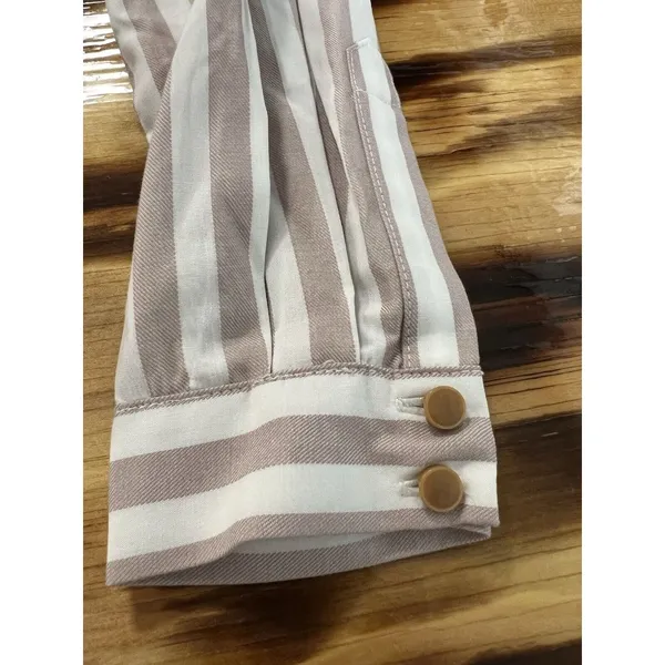 Anthropologie Maeve Wrap Surplice Blouse White Tan‎ Striped Women Size 0 Cottage - Image 8