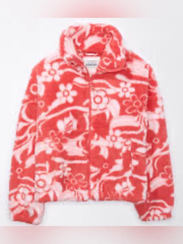 American Eagle Red/White Bear Hug Cozy Sherpa Zip Jacket‎ Sz Med Boho-Chic Fairy - Image 5