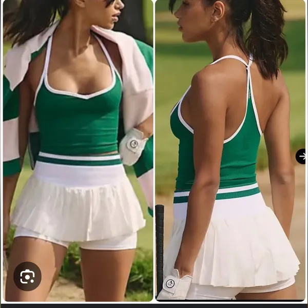 Free People Movement Doubles Skort Skirt White w Green Stripe NWOT - Image 2