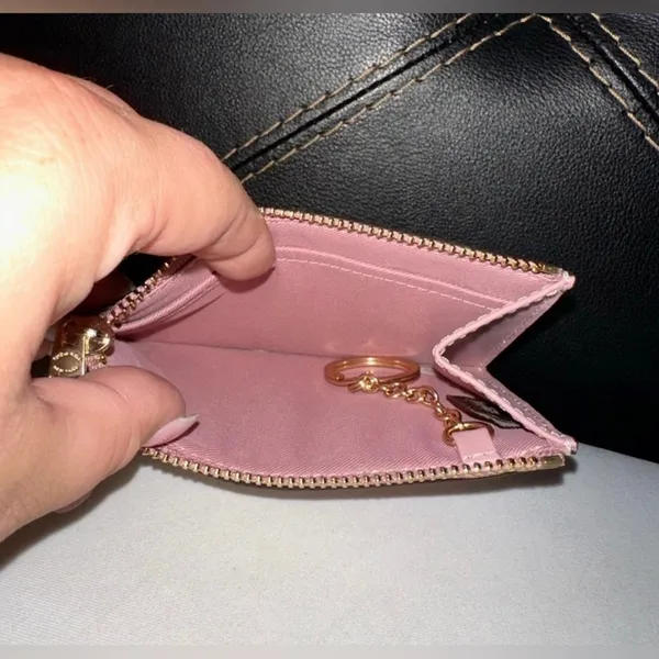 NWOT Coach Coin Purse Wallet Pink White With Floral Print - Image 3