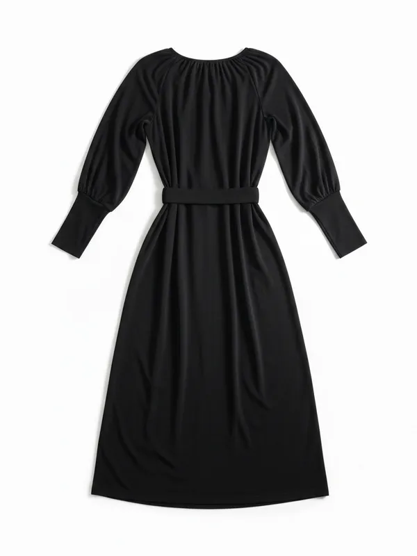 Tuckernuck Kendall Dress Women Small Black NEW Belted Bishop Sleeve Midi - Image 3