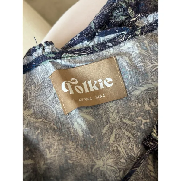 FOLKIE Australia Boho Blue Print Dress Festival Sz 2‎ EUC - Image 2