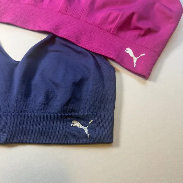 Puma Women Seamless Sports Bra 2-Pack Navy Blue Magenta Pink Adjustable Straps - Image 3