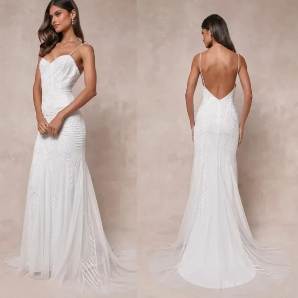 NWT Lulus Radiant Presence White Sequin Sleeveless Backless Maxi Dress Bridal M - Image 2