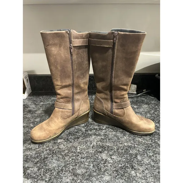 Keen Women Of Scots Brown Leather Wedge Heel Tall Boots Size US 7 Nature Gorp - Image 4