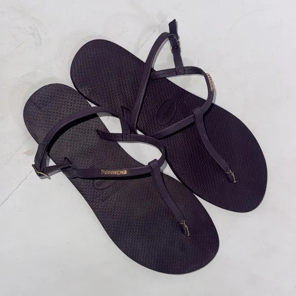 Havaianas Purple‎ Classic Leather T-Shape You Riviera Thong Sandals Size 9/10 - Image 2