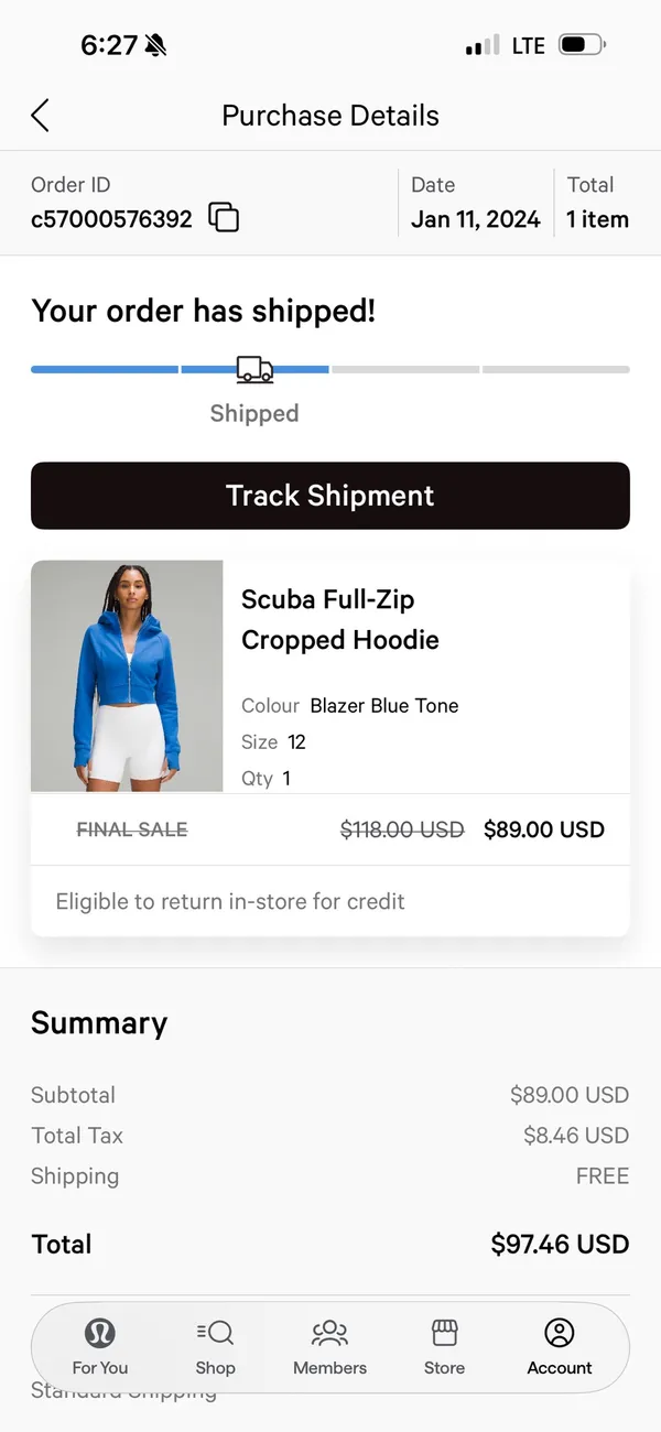 Blue Lululemon crop Scuba Full-Zip Hoodie Jacket size 12 - Image 7