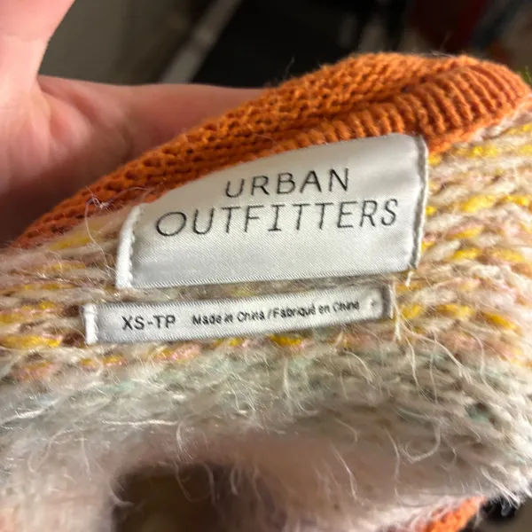 Urban Outfitters Womens Striped Knit Sweater‎ Orange Yellow Blue XS Exposed Seam - Image 4
