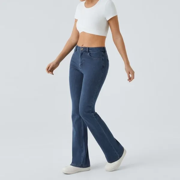 Halara Flex Blue Wash Stretch Mid-Rise Casual Ultra-Soft Bootcut Jeans Small - Image 2