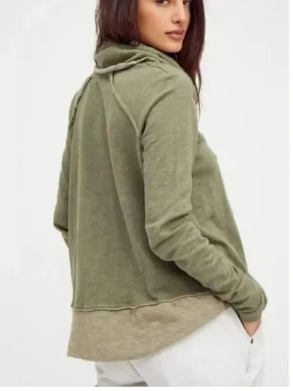 Free People Beach Heather Green Draped Cowl Neck Lightweight Pullover Size S/M - Image 9