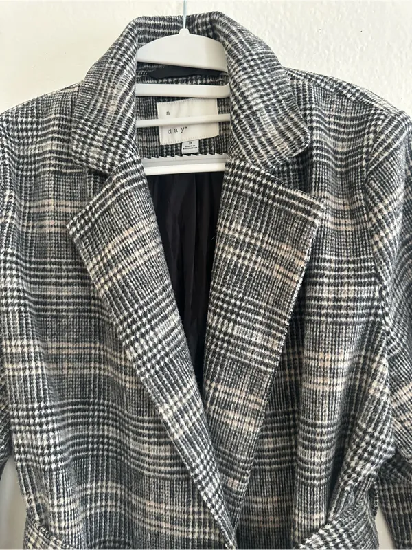 a new day Gray Plaid Belted Coat - Image 3