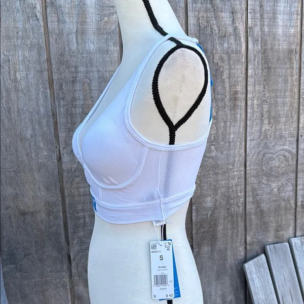 Adidas White Seamless Plunge Long Line Bralette Sports Bra Size S - Image 2