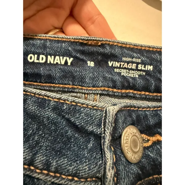 Old Navy Women Vintage Slim Straight Jeans High Rise Sz 18 Blue Stretch Denim - Image 4