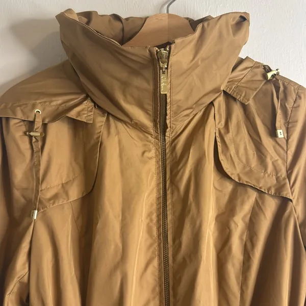 Cole Haan Women's Tan Trench Rain Coat Classic Hooded Medium - Image 4