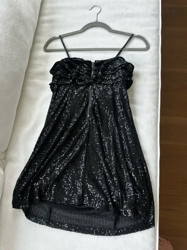 Free People Women's Black Frida Sequin Ruffle Strapless Mini Dress - Image 7