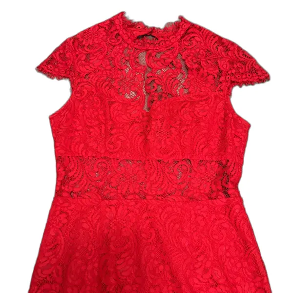 Saylor Jane Mini Dress Bold Red Peekaboo‎ Lace Sexy Date Night Cutout Size Small - Image 4