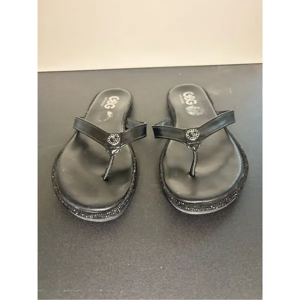 GBG Los Angeles Black Leather Thong Sandals Size 6.5 - Image 2
