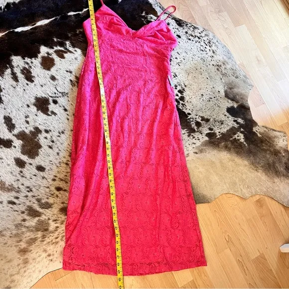 NSR Hot Pink Lace Midi Dress Sleeveless Lined Size‎ L NWOT - Image 9