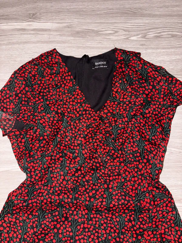 Bardot Black with Red Ditsy Mini Dress - Image 3