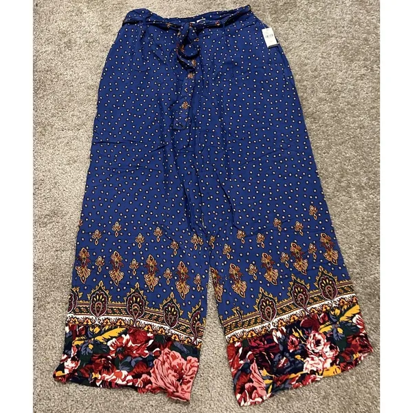 EttiTwa By Anthropologie Printed patterned Wide-Leg Trouser Pants size 14 Blue - Image 4